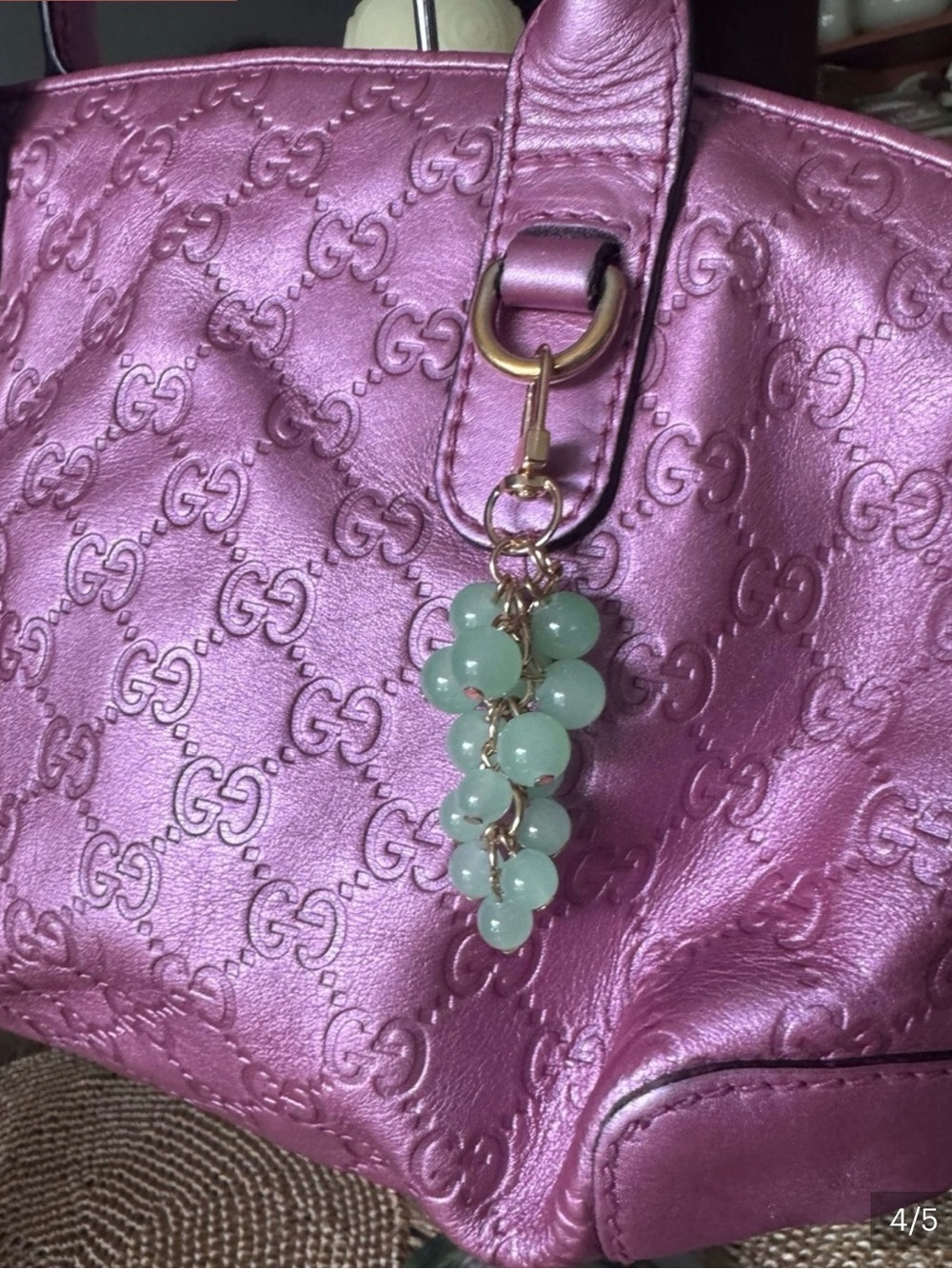 Green Grapes with Gold Tone Leaves Bag Charm